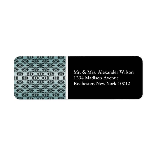 Black Damask Teal & Black Address Labels