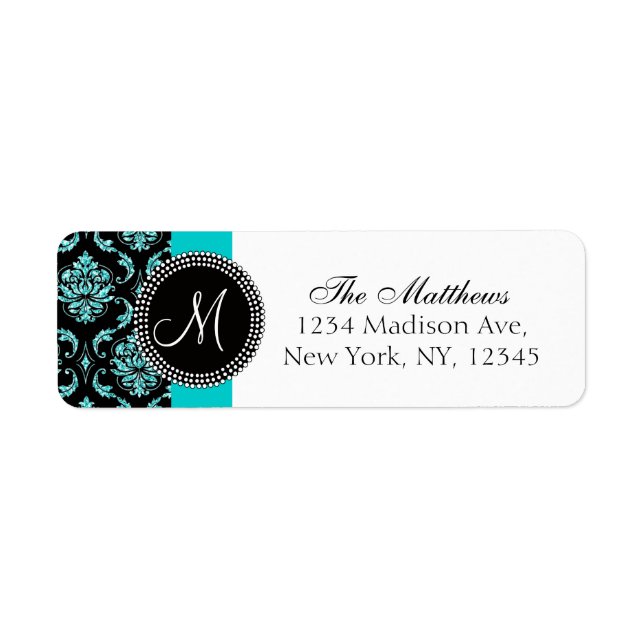 Black Damask Teal Glitter Printed Monogram (Front)