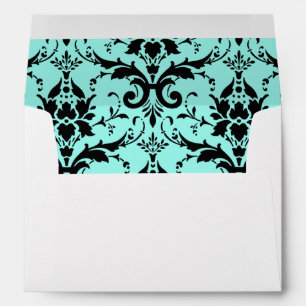 Black Damask Teal Invitation Envelope