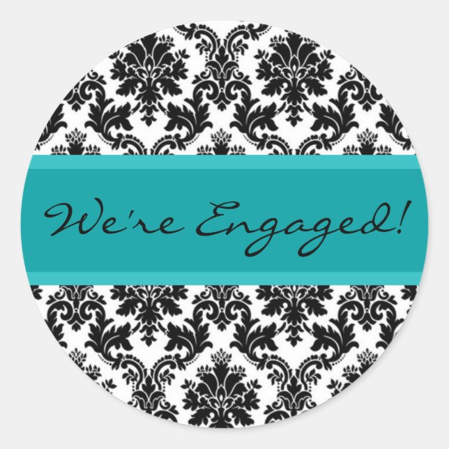 Black Damask & TealEnvelope Seal Favour Sticker (Front)