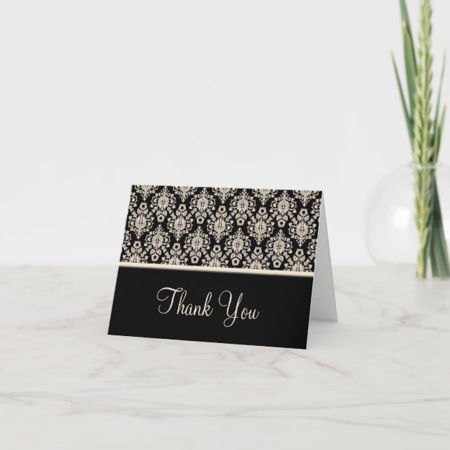 Black Damask Thank You Cards (Front)