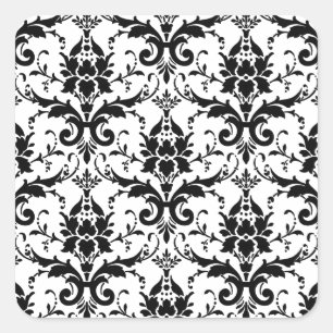 Black Damask Tile Pattern Square Sticker