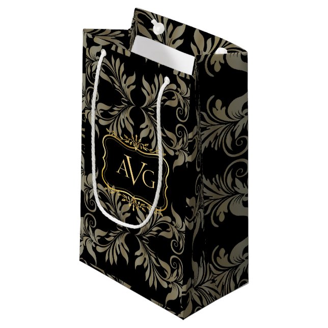 Black Damask vintage gold frame Small Gift Bag (Front Angled)