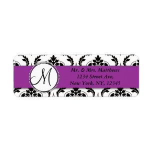 Black Damask Violet Monogramme Adresse de retour
