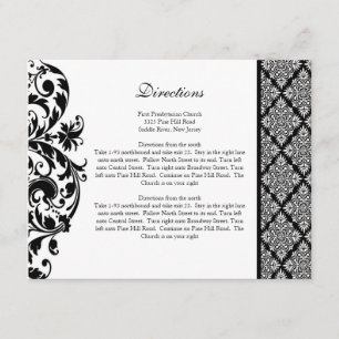 Black Damask Wedding Direction Card
