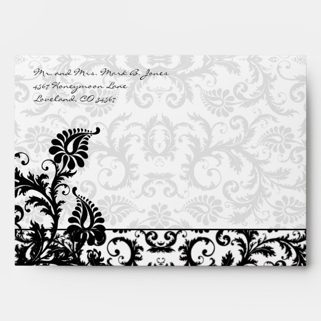 Black Damask Wedding Envelopes Black Inside (Front)