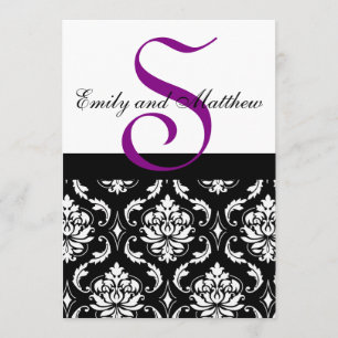 Black Damask Wedding Invitations Purple Monograms