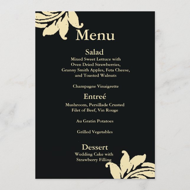 Black Damask Wedding Menu (Front)