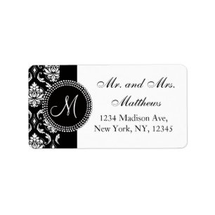 Black Damask Wedding RSVP Address Label