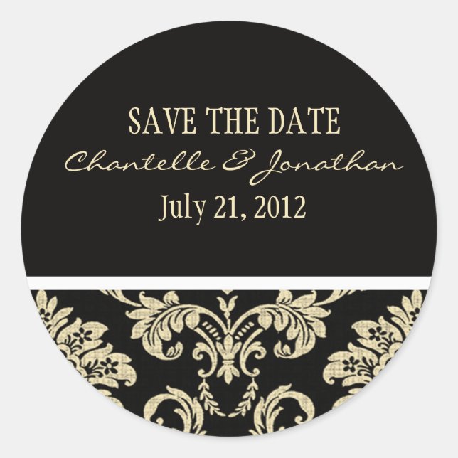 Black Damask Wedding Sticker (Front)