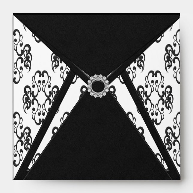 Black Damask White Diamond Damask Envelope (Front)