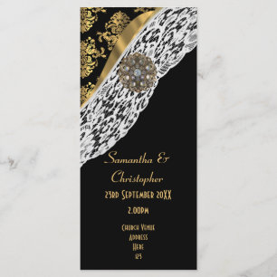 Black damask white lace church wedding program