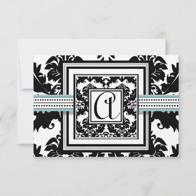 Black Damask with Aqua Trim Wedding Invitation (Front)