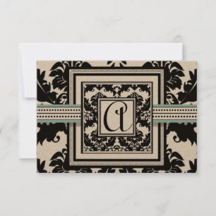 Black Damask with Aqua Trim Wedding Invitation