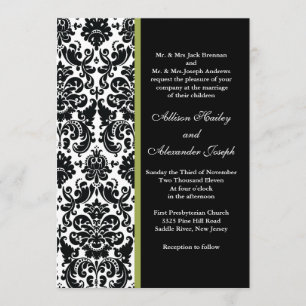 Black Damask with Green accent Wedding Invitation