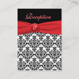 Black Damask with Poppy Red Reception Card