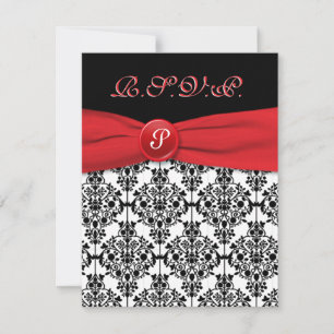 Black Damask with Poppy Red RSVP Card