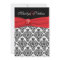 Black Damask with Poppy Red Wedding Invitation