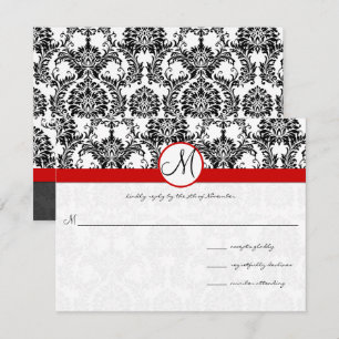 Black Damask with Red Trim Wedding Invitation