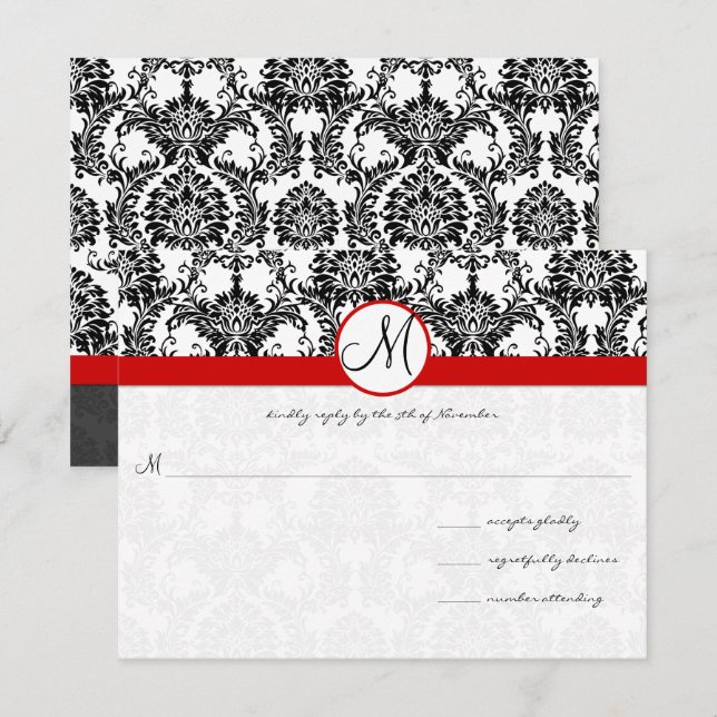 Black Damask with Red Trim Wedding Invitation (Front/Back)