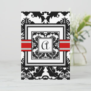 Black Damask with Red Trim Wedding Invitation