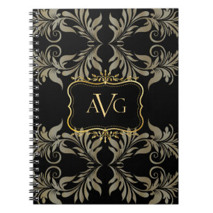 Black Damask with vintage gold frame design Notebook