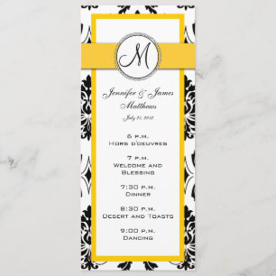 Black Damask Yellow Wedding Menu Cards