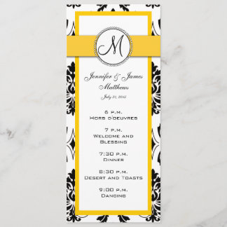 Black Damask Yellow Wedding Menu Cards