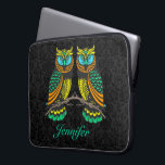 Black Damasks Colourful Abstract Pair Of Owls Laptop Sleeve<br><div class="desc">Black damasks  and cute colourful line-drawing pair of owls. Customizable and optional monogram.</div>