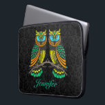 Black Damasks Colourful Abstract Pair Of Owls Laptop Sleeve<br><div class="desc">Black damasks and cute colourful line-drawing pair of owls. Customizable and optional monogram.</div>