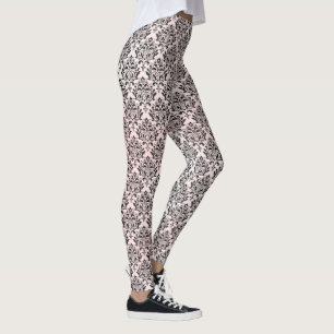 Black damasks on light pink tint leggings