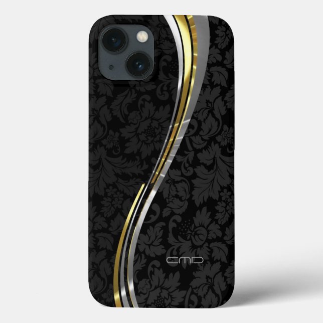 Black Damasks Silver & Gold Accents Case-Mate iPhone Case (Back)