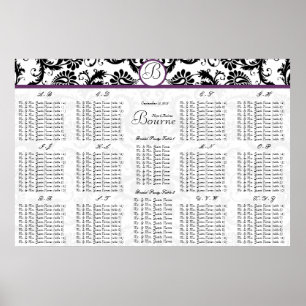 Black Damsk Purple Trim Wedding Seating Chart