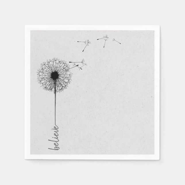Black Dandelion Believe Inspiration Napkin (Front)