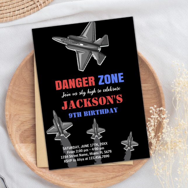 Black Danger Zone Fighter Jet Birthday Invitations (Black Danger Zone Fighter Jet Birthday Invitations)