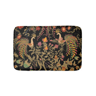 Black dark birds flowers floral tree forest fairy bath mat