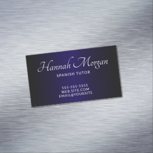Black Dark Blue Ombre Elegant Script Magnetic Business Card