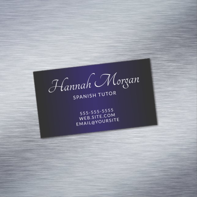 Black Dark Blue Ombre Elegant Script Magnetic Business Card (In Situ)