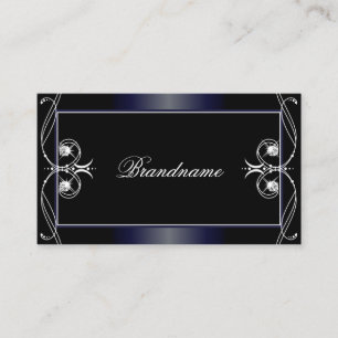 Black Dark Blue Ornate Sparkling Diamonds Ornament Business Card