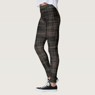 Black / Dark Brown Abstract Stripe Pattern Leggings