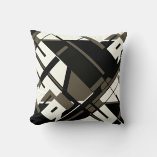 Black Dark Brown White Diagonal Geometric Abstract Throw Pillow