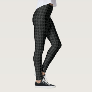 Black Dark Charcoal Grey Pied De Poule Houndstooth Leggings