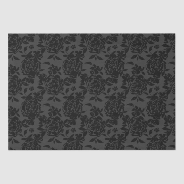 Black Dark Fanchy Chic Roses Pattern Tissue Paper (Front)