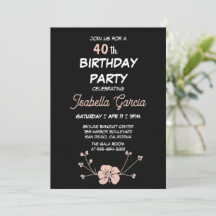 Black Dark Floral Birthday Invitation 