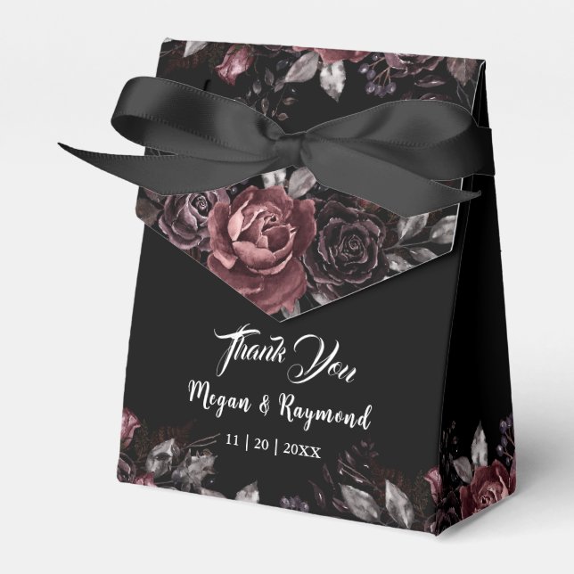Black Dark Florals Elegant Gothic Wedding Favor Box (Front Side)