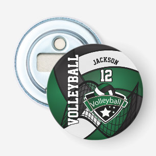 Black, Dark Green and White Volleyball Logo Bottle Opener