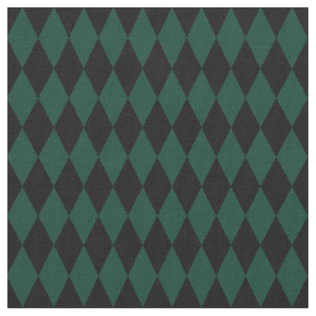 Black & Dark Green Harlequin Diamonds Fabric (Close Up)