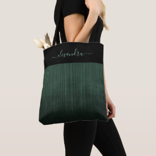 Black Dark Green striped ombre elegant personalize Tote Bag