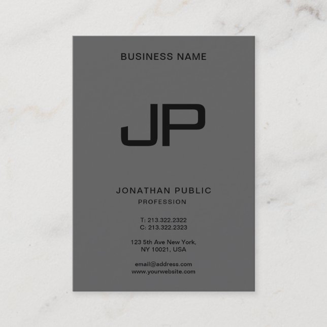 Black Dark Grey Custom Monogram Initial Elegant Business Card (Front)