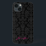 Black & Dark Grey Vintage Floral Damasks iPhone 13 Case<br><div class="desc">Vintage elegant floral pattern in dark grey and black monotones. Customizable monogram version.</div>